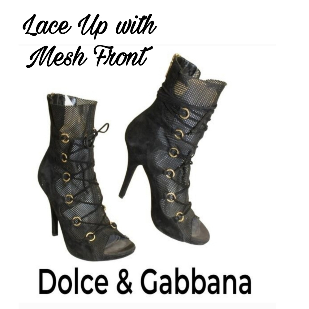Sale❗️Dolce & Gabbana Italy Made Suede Mesh Peep Toe Stiletto Ankle Boots